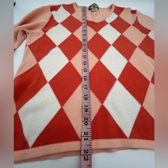Carribean Joe Orange peach Argyle v-neck Sweater sz L Y2K, academia, preppy - Picture 3 of 5